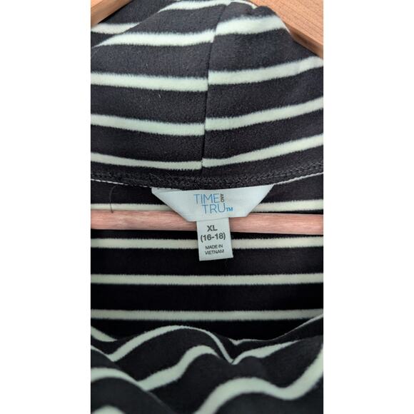 Time and Tru Black and White Striped Soft Fleece Cowl Neck Shirt - Picture 4 of 8